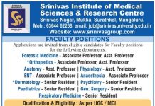 Srinivas Institute of Medical Sciences & Research Centre, Mangaluru, Karnataka – Faculty Positions
