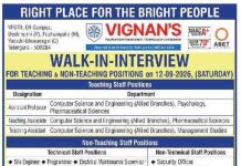 Vignan’s Foundation for Science, Technology & Research, Telangana wanted Teaching Faculty