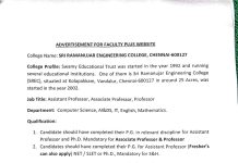 Education Careers at Sri Ramanujar Engineering College, Chennai