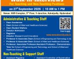 Academic Recruitment at MNR University, Sangareddy (Walk-in interview on 27th September 2026)