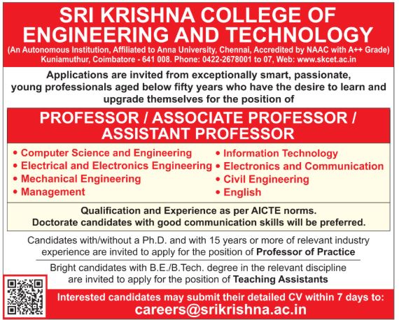 Faculty Recruitment 2026- Sri Krishna College of Engineering and ...