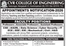 Faculty Jobs 2026 at CVR College of Engineering, Ranga Reddy