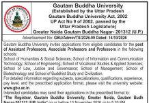 Gautam Buddha University, Greater Noida Wanted Assistant Professor , Associate Professor and Professor