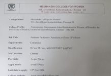 Education Careers 2026 at Meenakshi College for Women, Chennai