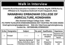 Nanabhau Embadwar College of Agriculture Yavatmal, Maharashtra wanted Teaching Faculty