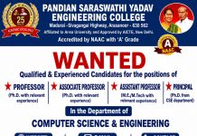 Faculty Vacancy 2026 at Pandian Saraswathi Yadav Engineering College, Sivaganga