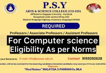 Faculty Jobs at P.S.Y Arts and Science College, Sivagangai