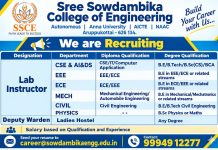 Lab Instructor and Deputy Warden Jobs Vacancies at Sree Sowdambika College of Engineering, Virudhunagar