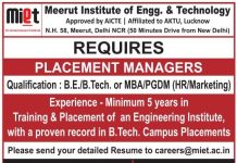 Meerut Institute of Engineering & Technology, Meerut, Wanted Placement Managers